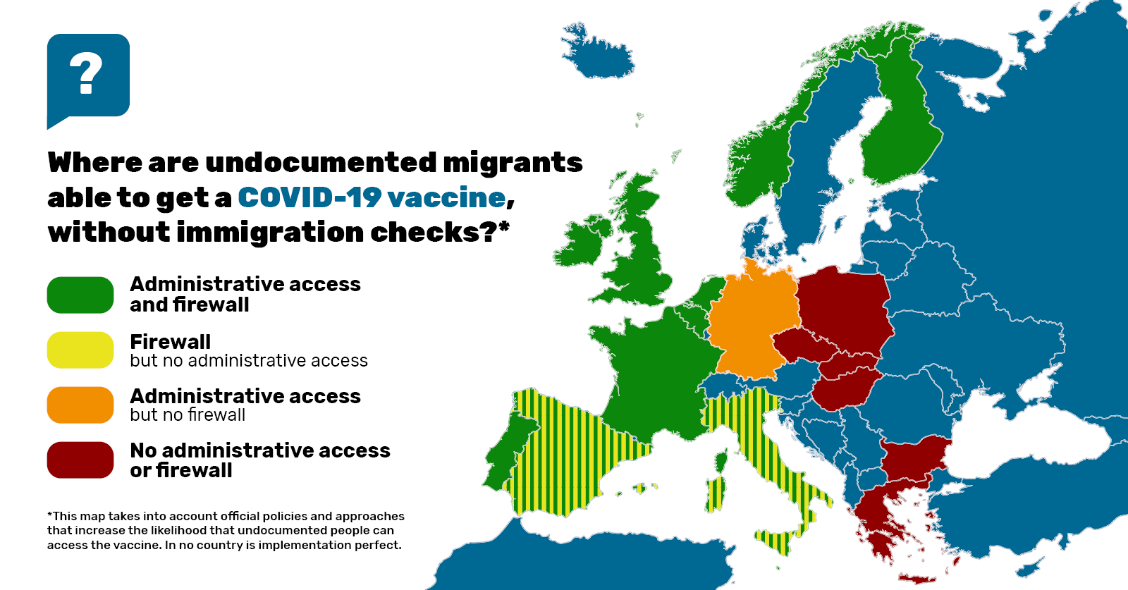 european map showing where undocumented migrants can access the